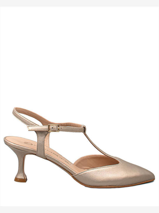 Mourtzi Leather Satur Bronze Heels with Strap