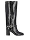 Leder Damenstiefel mit mittlerem Absatz Schwarz SD0129P043_Z99