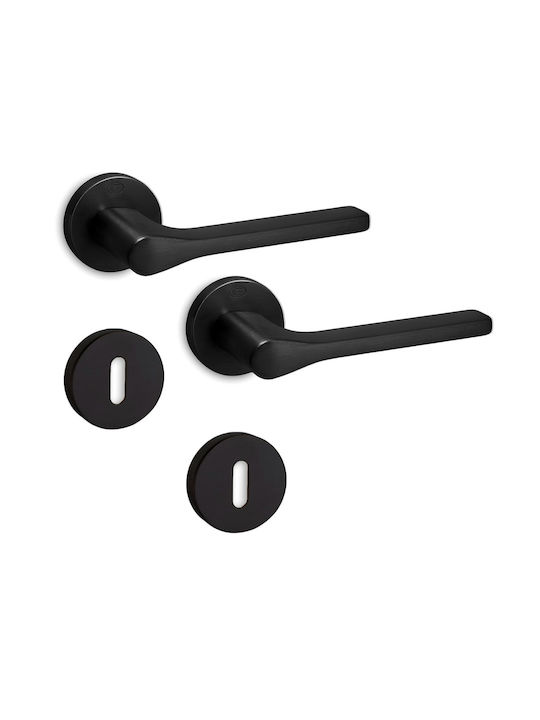 Door Handles 2 Pieces Set Convex Handle Rosette 1515-s19 Matte Black