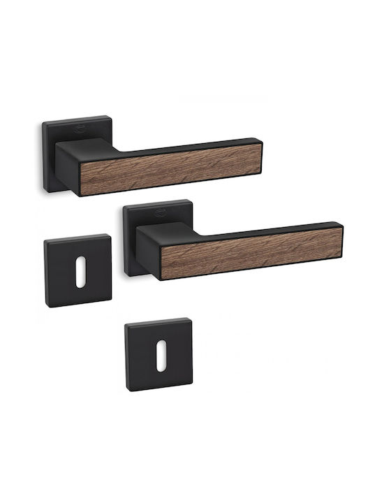 Door Handles 2-piece Set Convex Handle Rosette 2185-s19w13 Matte Black Sherwood