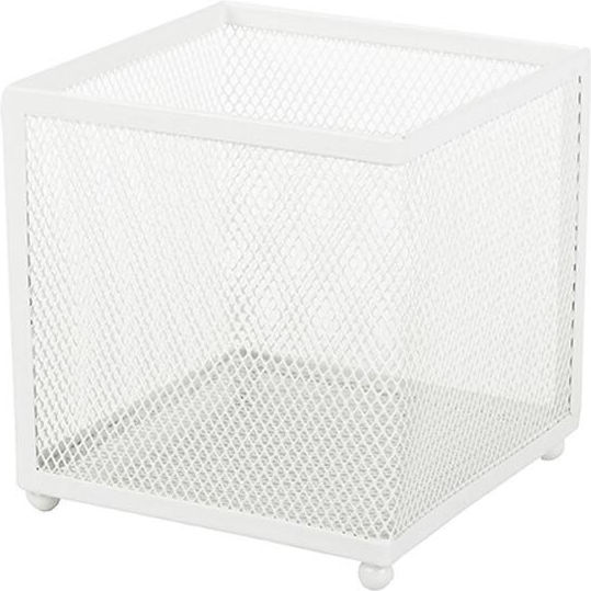 Metallisch Schreibtischorganisator in Weiß Farbe 12.5x13x12.5cm