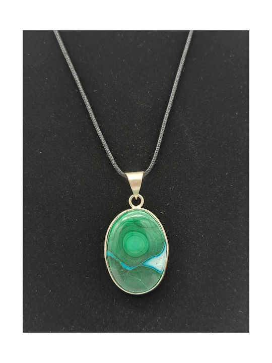 Silver Plated Malachite Oval Cut Cabochon Necklace