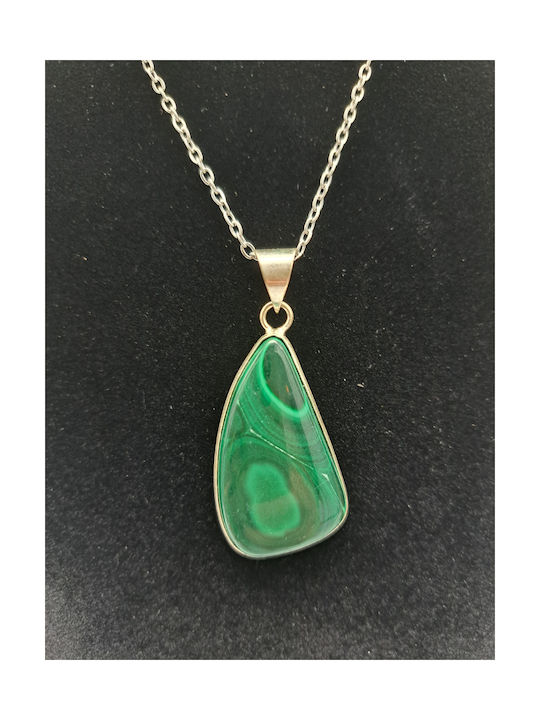 Silver-Plated Malachite Cabochon Cut Necklace