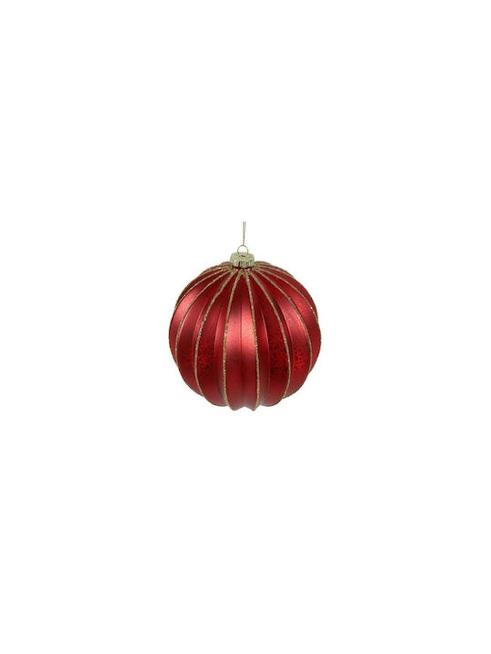 Glass Ball Red/Gold Stripes D8cm