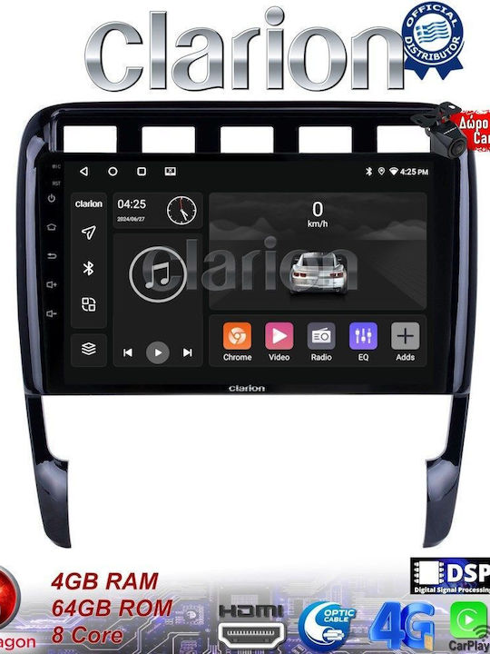 Clarion Car Audio System for Porsche Cayenne 2002>2011 (Bluetooth/USB/WiFi/GPS/Apple-Carplay/Android-Auto) with Touch Screen 9"