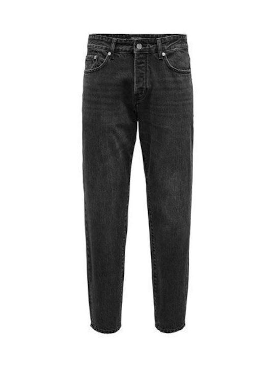 Ανδρικό Παντελόνι Τζιν Cropped με Relaxed Tapered Εφαρμογή Washed Black
