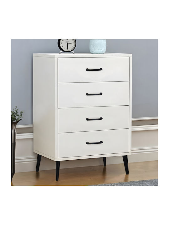 Comoda pentru Dormitor din Lemn & Metal Adrenile Alb cu Acoperire din Piele Ecologică 80x40x84buc