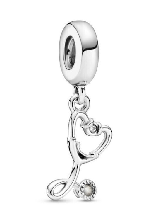 Pandora Stethoscope Heart Dangle Charm Καρδιά από Ασήμι με Ζιργκόν