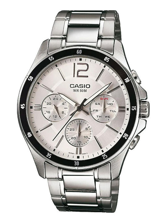 Casio Collection Ανδρικό Ρολόι 43.6mm Μπαταρίας με Ασημί Μεταλλικό Μπρασελέ