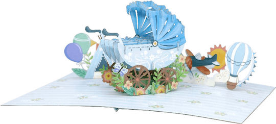 Greeting Card 18.5x14cm 729.374689 3D Light Blue Baby Carriage