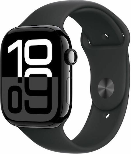 Apple Watch Series 10 Aluminium 46mm Αδιάβροχο με Παλμογράφο (Jet Black με Black Sport Band - M/L)