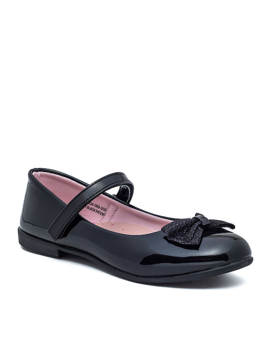 Kids Patent Leather Ballerinas with Hoop & Loop Closure Black
