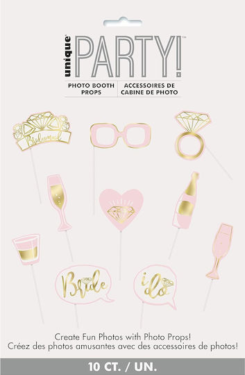 Σετ Φωτογραφικού Θαλάμου Ροζ & Χρυσό Hen Party Photo Booth Props 10 Τμχ