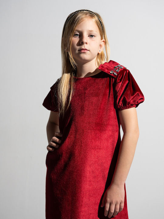 Evita Kinderkleid Kurzärmelig Samt Bordeaux