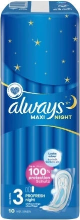 Always Maxi Night Pads 10 Count Overnight Comfort Protection