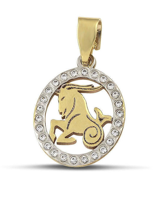 Themelidis Jewels Кристал Зодиакален Знак Козирог от Бяло Злато 9 Карата с Зиркон