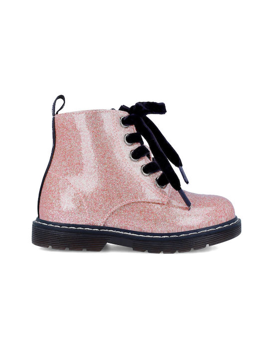 Garvalin Kids Patent Leather Boots with Zipper Pink