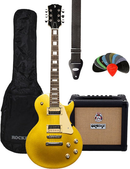 Stagg Set Elektrische Gitarre Einfacher Schnitt Gold mit Tasche