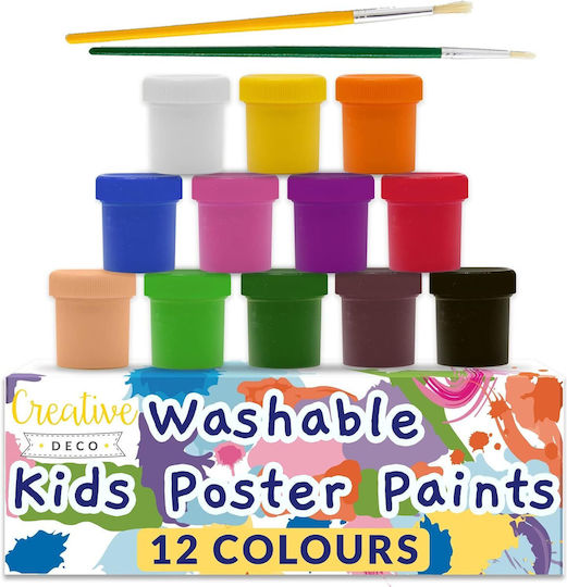Creative Deco Plakatfarben Set 20 ml x 12 Farben Ungiftig Grundfarben Intensiv Ideal für Kinder Schüler Künstler Kunstliebhaber