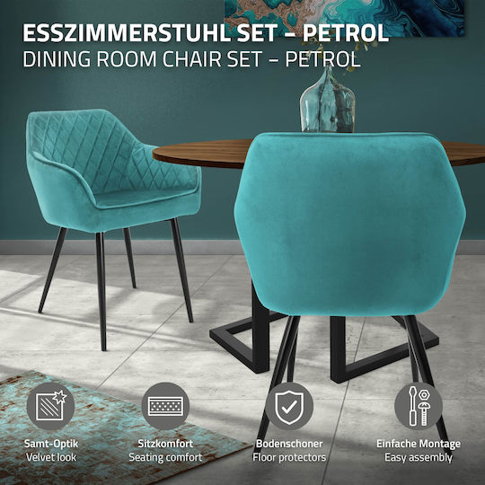 Dining Room Velvet Armchair Turquoise 6pcs