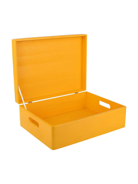 Creative Deco Xl Yellow Large Wooden Storage Box 40 X 30 X 14 Cm + 1 Cm Handles Lid Decorative Chest Perfect Documents Memorabilia Toys Tools