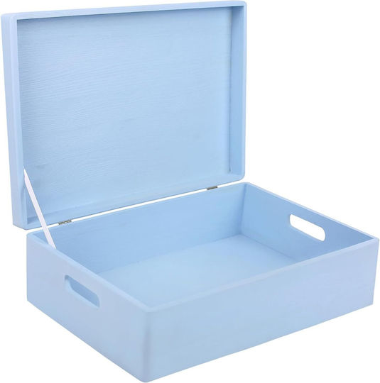 Cutie de Depozitare Mare din Lemn Creative Deco XL Albastră 40 X 30 X 14 Cm + 1 Cm Mânere Capac Decorativ Perfectă pentru Documente Amintiri Jucării Unelte