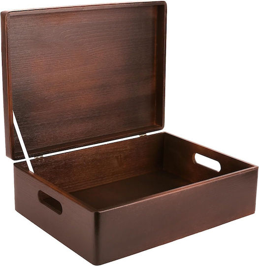 Creative Deco Xl Brown Large Wooden Storage Box 40 X 30 X 14 Cm + 1 Cm Handles Lid Decorative Chest Perfect Documents Memorabilia Toys Tools