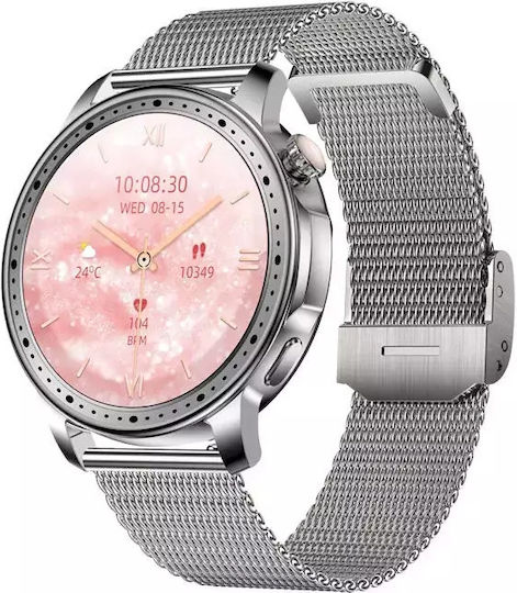 Women's Smart Watch Nubi Km33 Bluetooth Calling Heart Rate Calories Amoled Hd Display Remote Camera Remote Music Notifications Silver