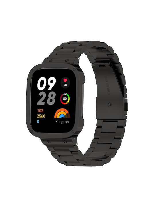 Stainless Steel Protective Frame Λουράκι Ανοξείδωτο Ατσάλι Μαύρο (Redmi Watch 3)