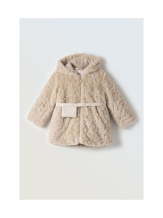 Evita Kids Fur Coat with Hood BEZ