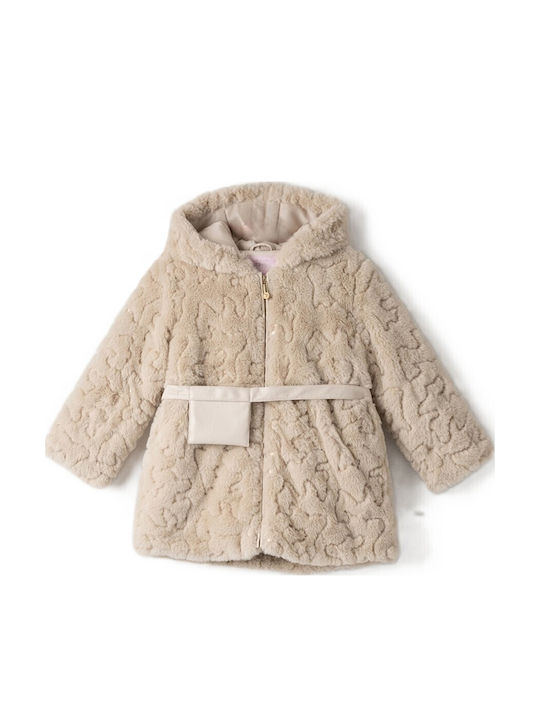 Kinderpelz mit Kapuze Beige
