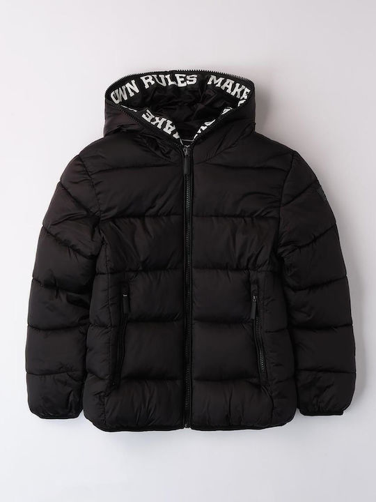 Kids' Quilted Jacket with Hood Black