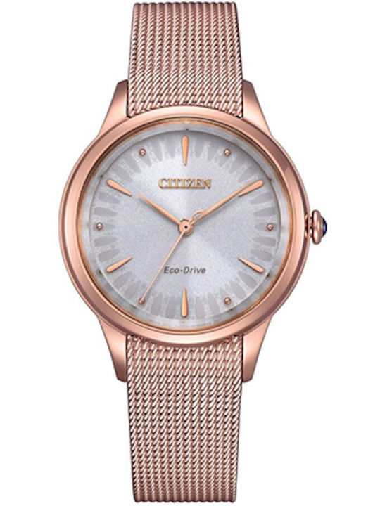 Citizen Γυναικείο Ρολόι 32.5mm Solar με Ροζ Χρυσό Μεταλλικό Μπρασελέ