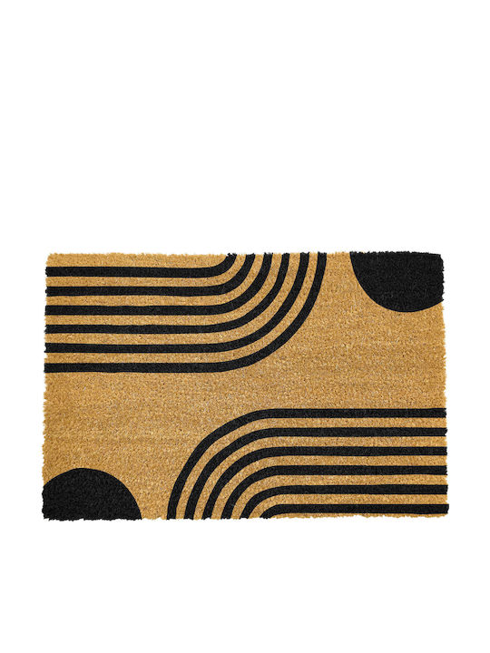 Etoile Entrance Mat made of Coir with Anti-slip Backing Lines & Circles Black 43x73cm