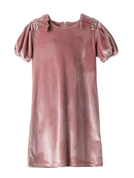 Kinderkleid Kurzärmelig Samt Pink