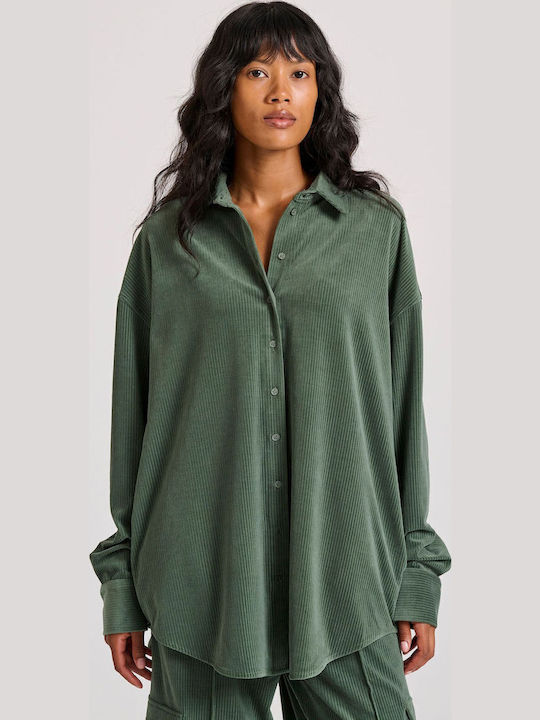 Funky Buddha Mânecă lungă Femei Cămașă Verde Mo...