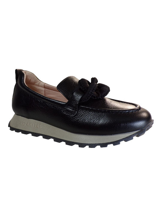 Leather Women's Loafers in Black Color
