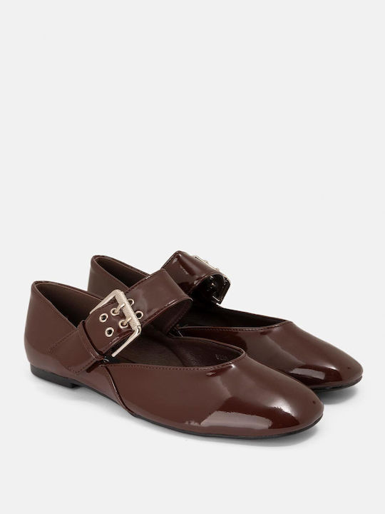 Bozikis Damen Ballerinas aus Lackleder in Braun...