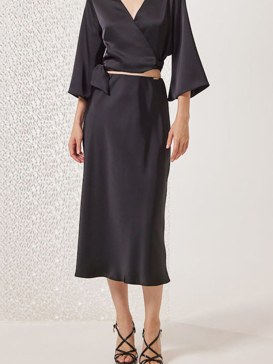 Enzzo Satin Midi Rock Black