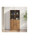 Floor-Standing Living Room Display Cabinet Made of Brown Particle Board 68x37x142 cm