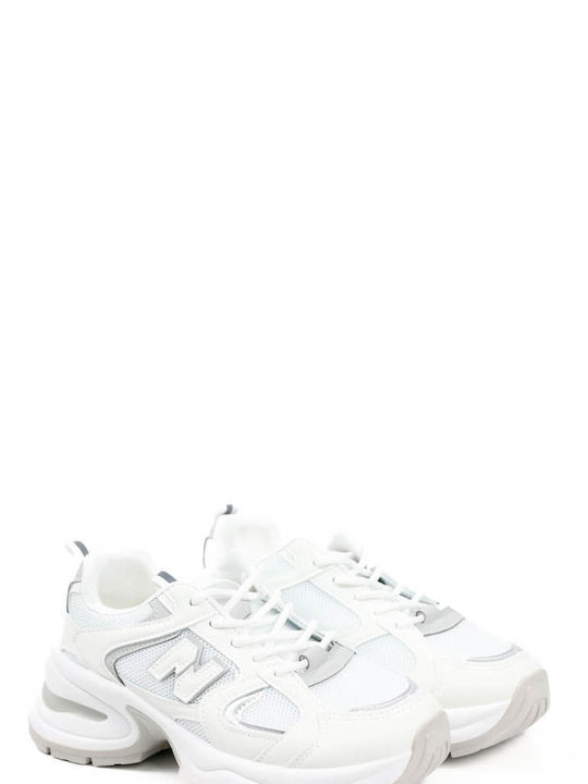 White Modern Sneakers Combination of Materials