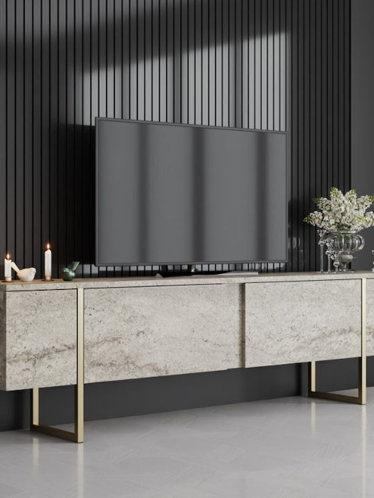 TV-Ständer Luxe aus Metall & Holz Travertin - G...