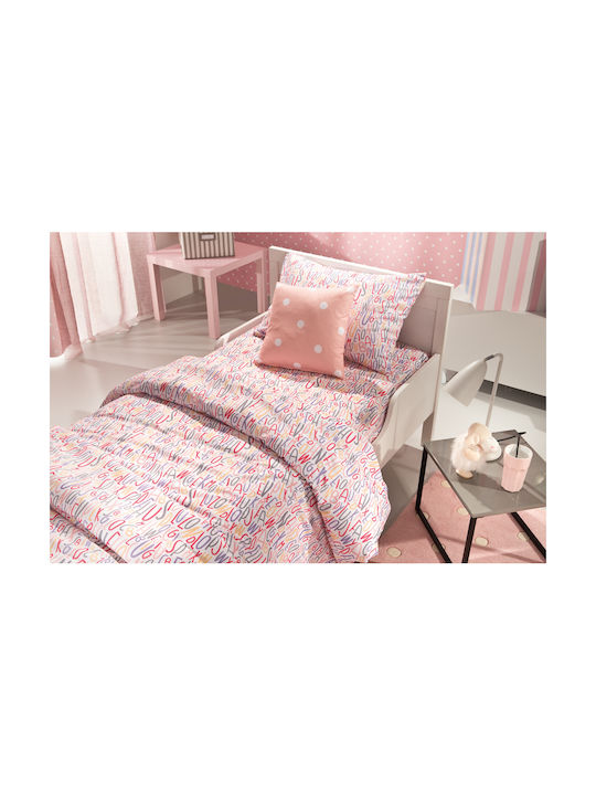 Saint Clair Letters Set Kids Duvet Cover Single with Pillowcase Cotton Pink 160x220cm