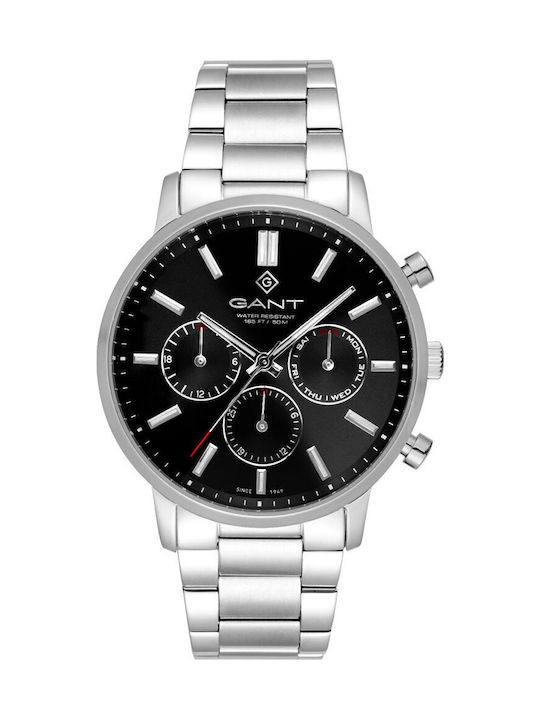 Gant East Hill Day-date Ανδρικό Ρολόι 42.5mm Χρονογράφος Μπαταρίας με Ασημί Μεταλλικό Μπρασελέ