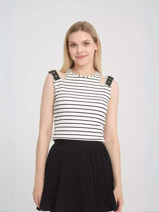 Women's Blouse Off-Shoulder Sleeveless Striped White