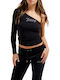 Women's Blouse with One Shoulder Black