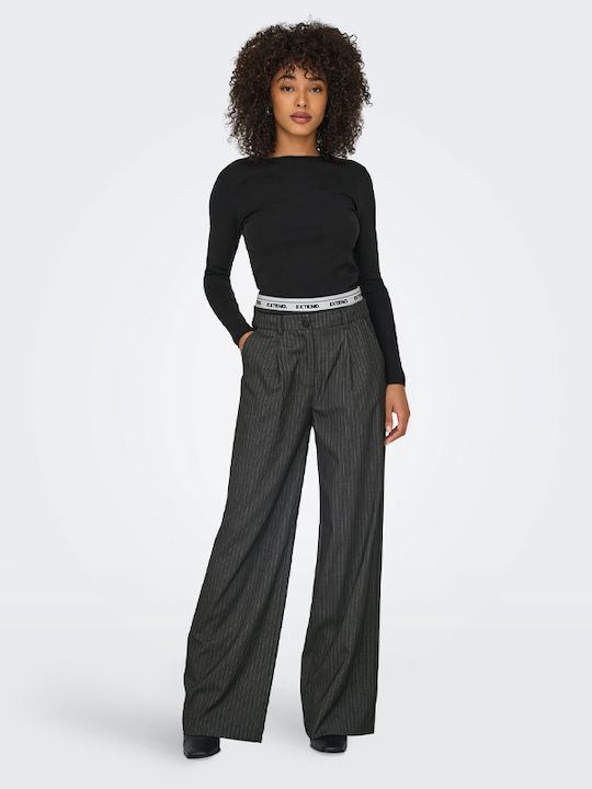Only Wide Women's Fabric Palazzo Pants Wide Dark Grey Melan-white