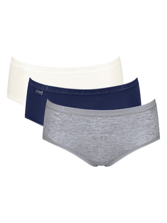 Sloggi Basic Midi Damen Slip Cream, Grey, Blue