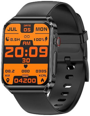 BlitzWolf BW-HL6 54mm Smartwatch με Παλμογράφο (Black Silicone)