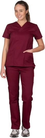 Alezi Women's Burgundy Pants & Blouse Set Cotton and Polyester